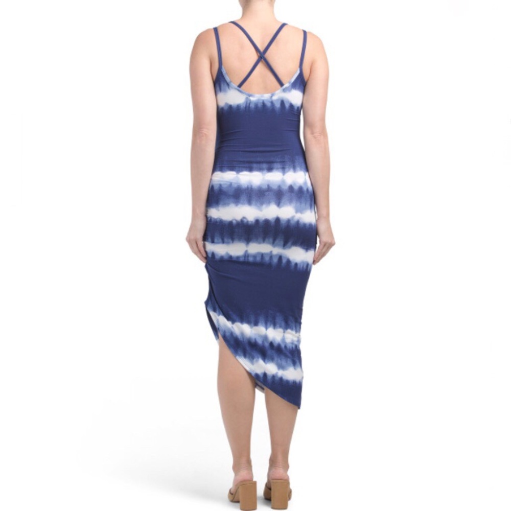 ALMOST FAMOUS Tie Dye Dress Asymmetrical Spaghetti Strap Dress Midi NWT - Picture 2 of 8